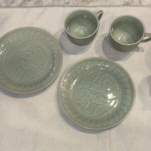 Elegant celadon koi fish Dinnerware Set